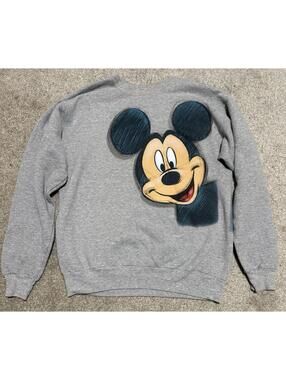 Mickey Mouse Grey Vintage Disney Front And Back Crewneck Sweater Size Medium